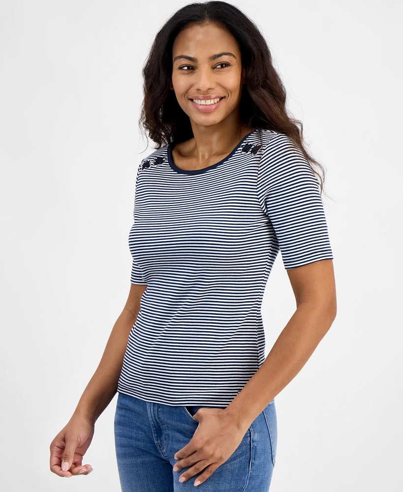 Tommy Hilfiger Women's Striped Cotton Lace-Up Top