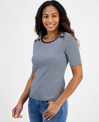 Tommy Hilfiger Women's Striped Cotton Lace-Up Top