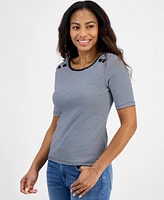 Tommy Hilfiger Women's Striped Cotton Lace-Up Top