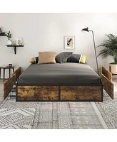 Slickblue Metal Wood Platform Bed Frame with 4 Storage Drawers - 800 lbs Max Weight