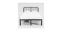 Slickblue Heavy-Duty Black Metal Platform Bed Frame with Headboard for Strong Support and Style