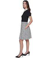 Karl Lagerfeld Paris Women's Collared Mixed-Media A-Line Dress