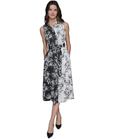 Karl Lagerfeld Paris Women's Printed Belted Button-Front Shirtdress