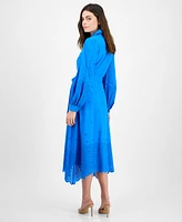 julia jordan Women's Long-Sleeve Cotton Eyelet Dress