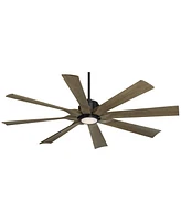 Possini Euro Design 60" Defender Farmhouse Rustic Indoor Outdoor Ceiling Fan 8 Blade Led Light Remote Control Matte Black Finish Motor Brown Oak Finis