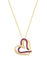 Effy Ruby (1/4 ct. t.w.) & Diamond (1/10 ct. t.w.) Intertwined Heart 18" Pendant Necklace in 14k Gold