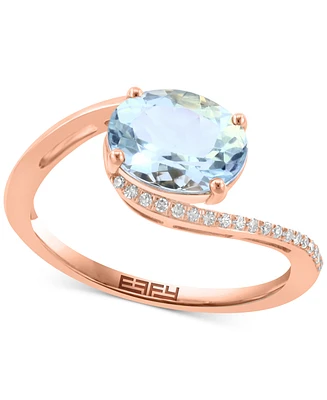 Effy Aquamarine (1-1/2 ct. t.w.) & Diamond (1/20 ct. t.w.) Oval Twist Ring in 14k Rose Gold