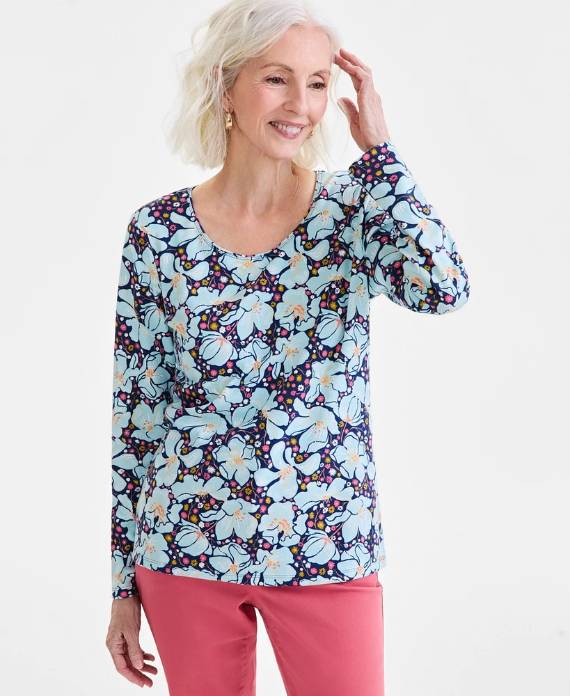 Style & Co Women's Printed Scoop-Neck Long-Sleeve Top, Exclusively at Macy's