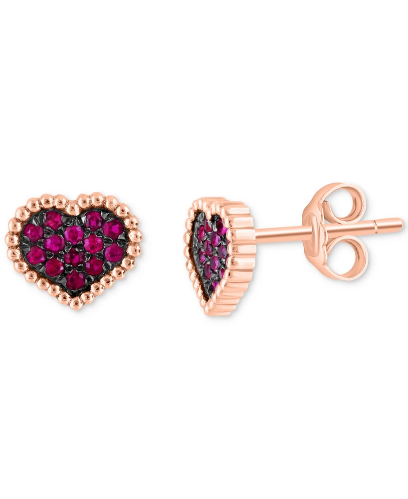 Effy Ruby Cluster Beaded Heart Stud Earrings (1/4 ct. t.w.) in 14k Rose Gold