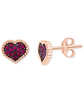 Effy Ruby Cluster Beaded Heart Stud Earrings (1/4 ct. t.w.) in 14k Rose Gold