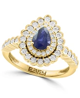 Effy Collection Diamond (1/4 ct. t.w.) & Sapphire (5/8 ct. t.w.) Pear Shaped Ring in 14k Two Tone Gold