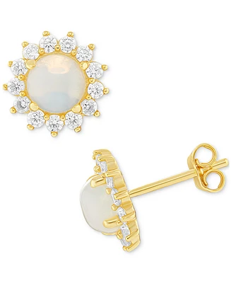 Giani Bernini Moonstone (7 mm) & Cubic Zirconia (1/2 ct. t.w.) Flower Stud Earrings in 18k Gold over Sterling Silver, Exclusively at Macy's