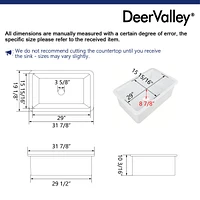 DeerValley Rectangular Fireclay 32" L x 19" W Fireclay Undermount Kitchen Sink with Basket Strainer and Sink Grid