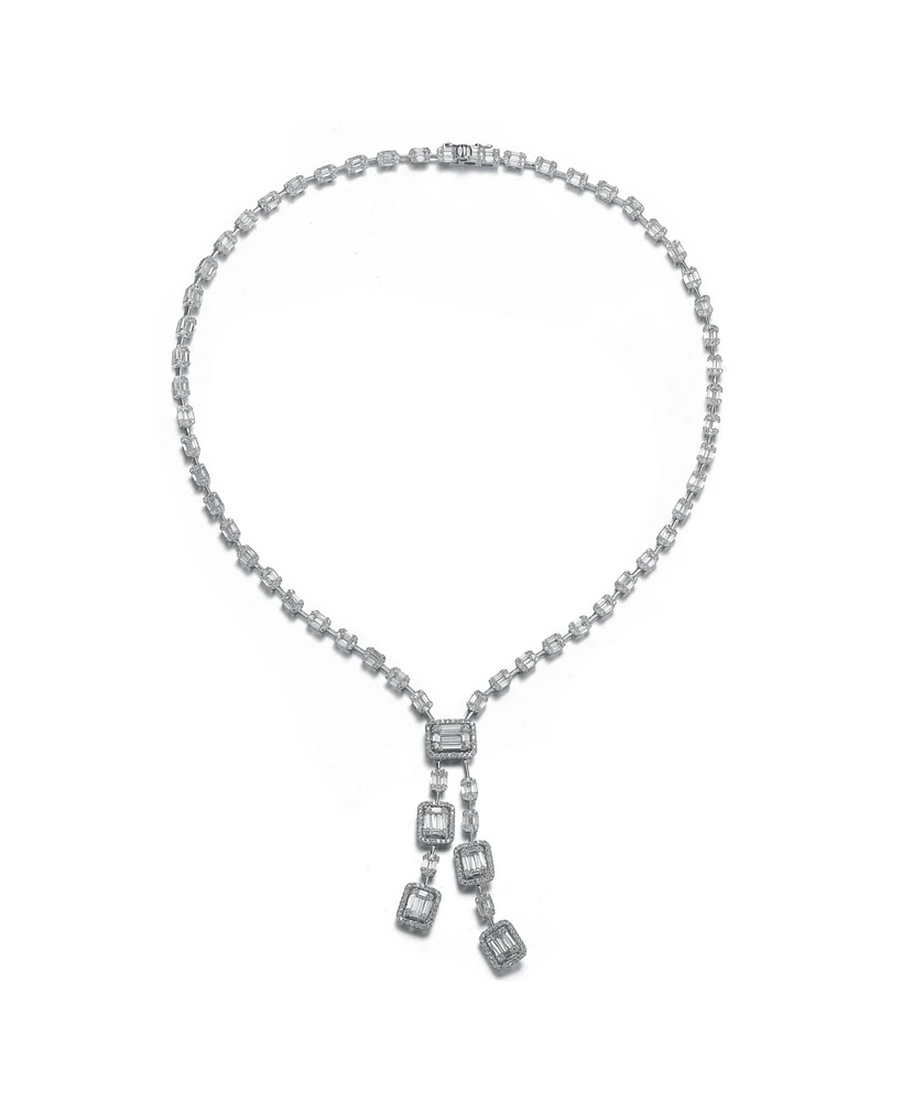 Genevive Sterling Silver White Gold Plated with White Cubic Zirconia Accent Necklace