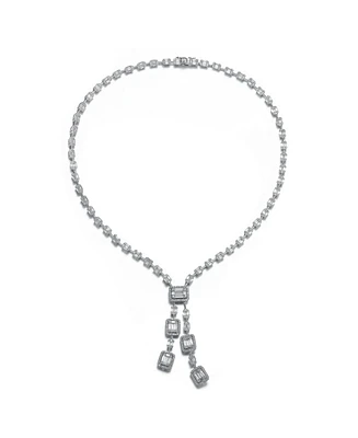 Sterling Silver White Gold Plated with White Cubic Zirconia Accent Necklace