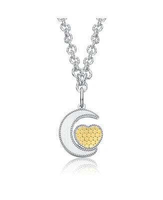 Rachel Glauber Two-Tone Crescent Moon & Heart Pendant