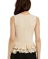 Mac Duggal Women's Sleeveless High Neck Knit Top With Ruffle Hem