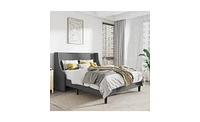 Slickblue Upholstered Linen Blend Headboard Wingback Platform Bed for Elegant Bedroom Style