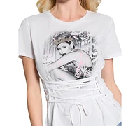 Guess Women's Duchess Lace-Up Graphic T-Shirt