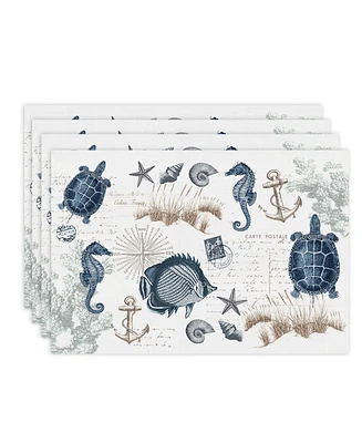 Laural Home Seaside Postcard Set of 4 Placemat, 13" x 19"