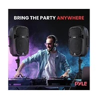 Pyle 10" Active + Passive Pa Speaker System Kit with Bluetooth, Usb/Sd/MP3 Playback, Includes (2) Speaker Stands, Wired Microphone & Remote Control