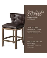 Maven Lane Hugo Counter Stool in Walnut Finish w/ Marksman Saddle Leather