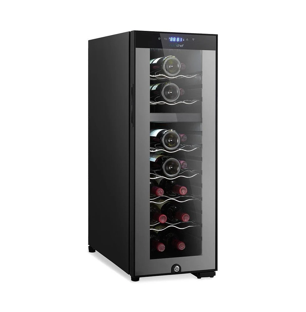 NutriChef 18-Bottle Wine Chilling Refrigerator, Digital Touch Control, Compressor Fan Cooling, Adjustable Temperature