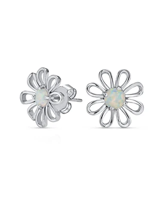 Bling Jewelry Synthetic White Opal Daisy Flower Stud Earrings Sterling Silver Jewelry