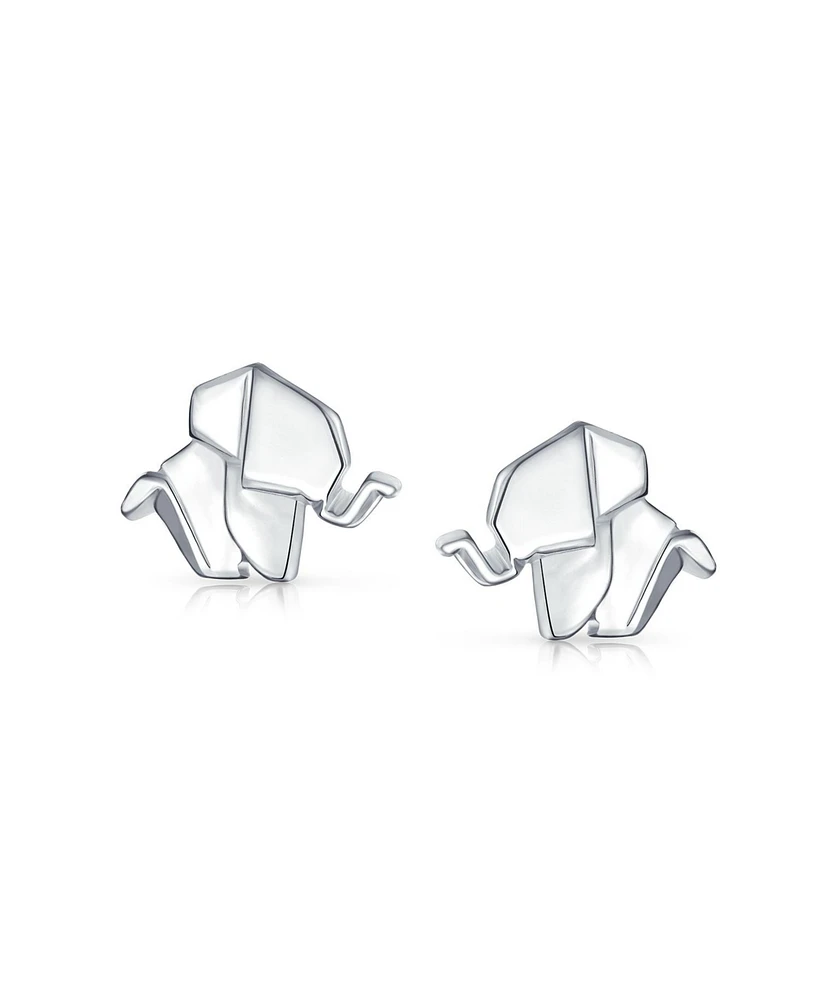 Bling Jewelry 3D Geometric Origami Elephant Stud Earrings in Sterling Silver