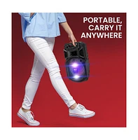 Pyle 8” Bluetooth Portable Pa Speaker with Built-in Rechargeable Battery, Flashing Party Lights, MP3/Usb/Fm Radio