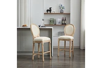 The Pop Home Solid Wood Bar Stools Set of 2, French Country Style Chairs with Upholstered Cushions and Backrest-The