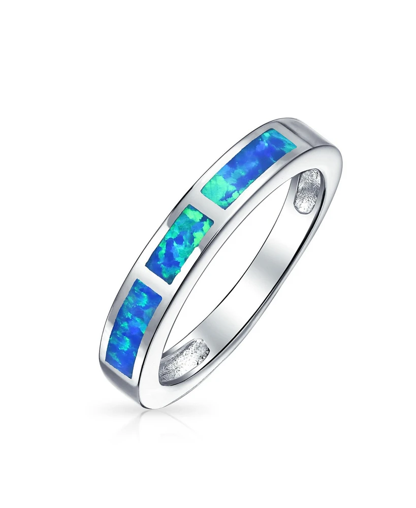 Bling Jewelry Geometric Eternity Blue Opal Inlay Stackable Band Silver Ring