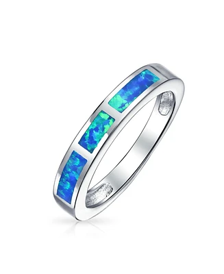 Bling Jewelry Geometric Eternity Blue Opal Inlay Stackable Band Silver Ring