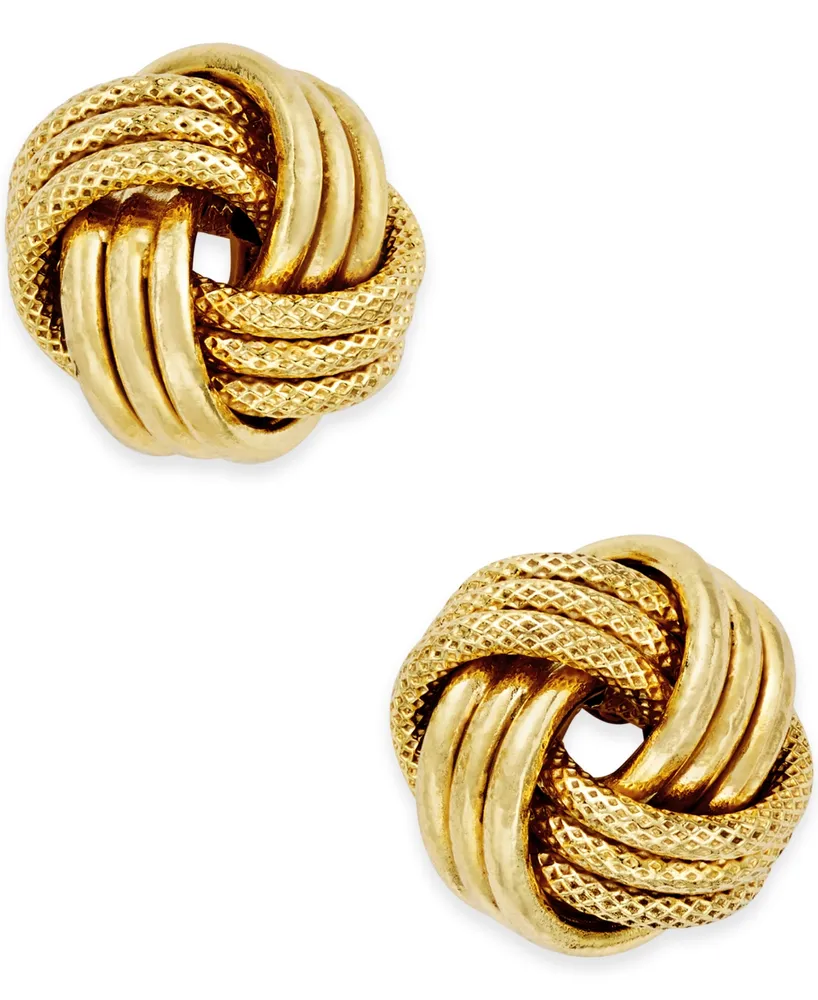 Italian Gold Love Knot Polished & Textured Stud Earrings in 14k Gold