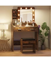 gaomon Vanity Desk with Mirror and Lights, Makeup Vanity with Power Outlet