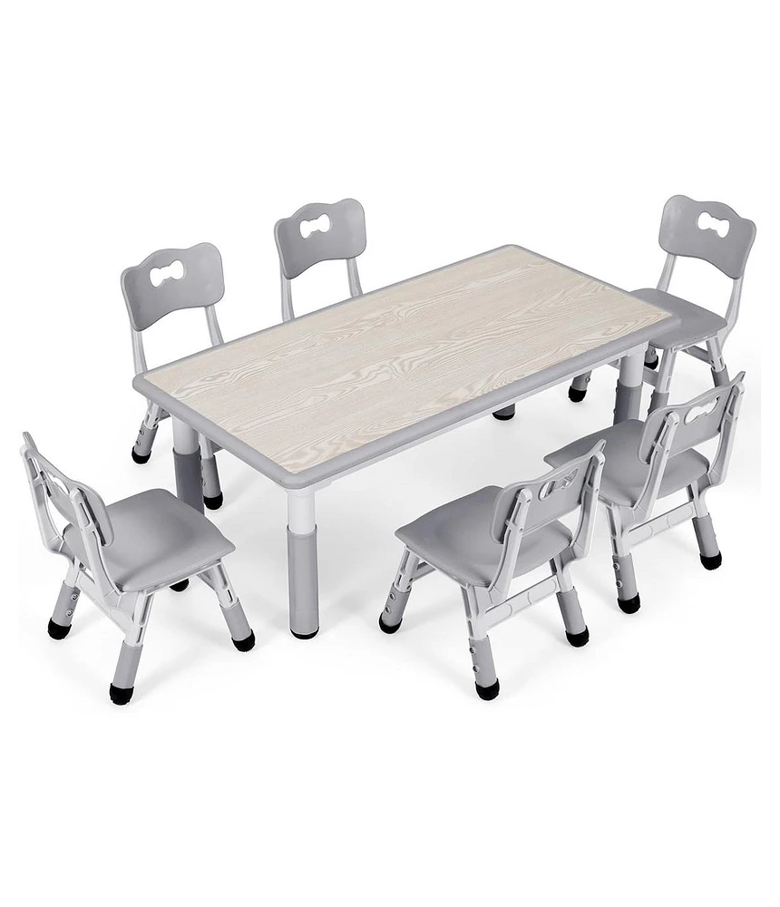 gaomon Modern Kids Table and 6 Chair Set, 47.20" Height Adjustable Toddler Table and 6 Chairs Set with Non-Slip Table Legs&Organizer Graffiti Desktop