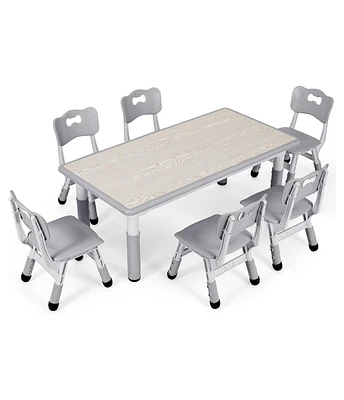 gaomon Modern Kids Table and 6 Chair Set, 47.20" Height Adjustable Toddler Table and 6 Chairs Set with Non-Slip Table Legs&Organizer Graffiti Desktop