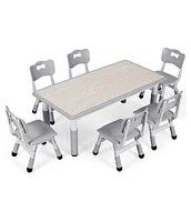 gaomon Modern Kids Table and 6 Chair Set, 47.20" Height Adjustable Toddler Table and 6 Chairs Set with Non-Slip Table Legs&Organizer Graffiti Desktop