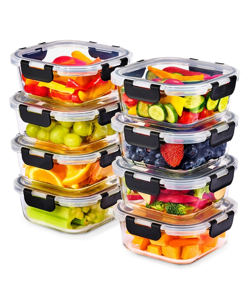 Sorbus 16 Piece Square (1100ml/ 37oz/ 4.6cups) Glass Meal Prep Containers with Airtight Lids