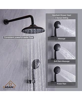 Casainc Wall Mount 2 Function Rainfall Shower System with 3 Setting Handheld, Rough-In Valve and Diverter