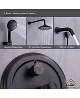 Casainc Wall Mount 3 Funtions Rainfall Shower System with Setting Handheld, Bath Spout, Rough-In Valve and Diverter