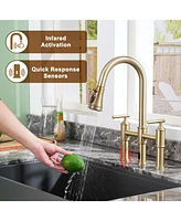 Casainc Bridge Pull Down Touchless Sensor Kitchen Faucet with 2 Handles