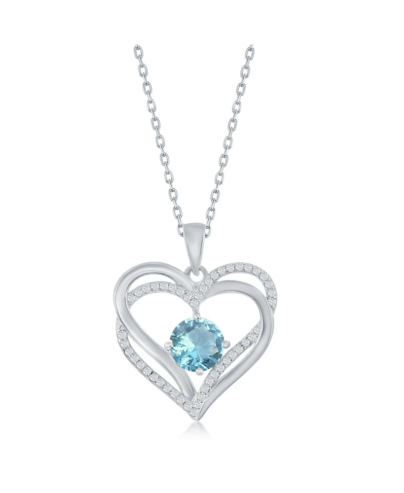 Simona Sterling Silver, Double Heart Birthstone Cz Necklace