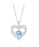 Simona Sterling Silver, Double Heart Birthstone Cz Necklace