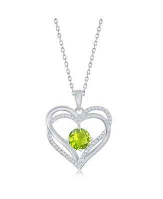 Simona Sterling Silver, Double Heart Birthstone Cz Necklace