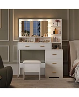gaomon Vanity Desk, Makeup Vanity Table with Mirror & 9 Led Light Bulbs
