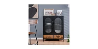 Slickblue Wooden Sideboard Dining Buffet Cabinet with Glass Doors for Stylish Storage