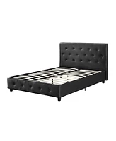 Slickblue Upholstered Platform Bed with Button Tufted Headboard for Elegant Bedroom Style