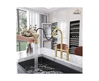 Casainc 2-Handle Bridge Kitchen Faucet with Three Function Pull-Down Sprayhead 1.8 Gpm