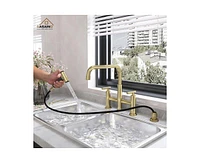 Casainc 2-Handle Bridge Kitchen Faucet with Pull-Out Side Sprayer